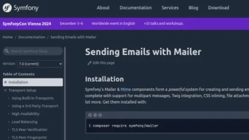 Screenshot Symfony Website